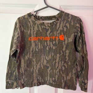 Carhartt Kids Olive Camo Long Sleeve Tee with Bright Orange Logo